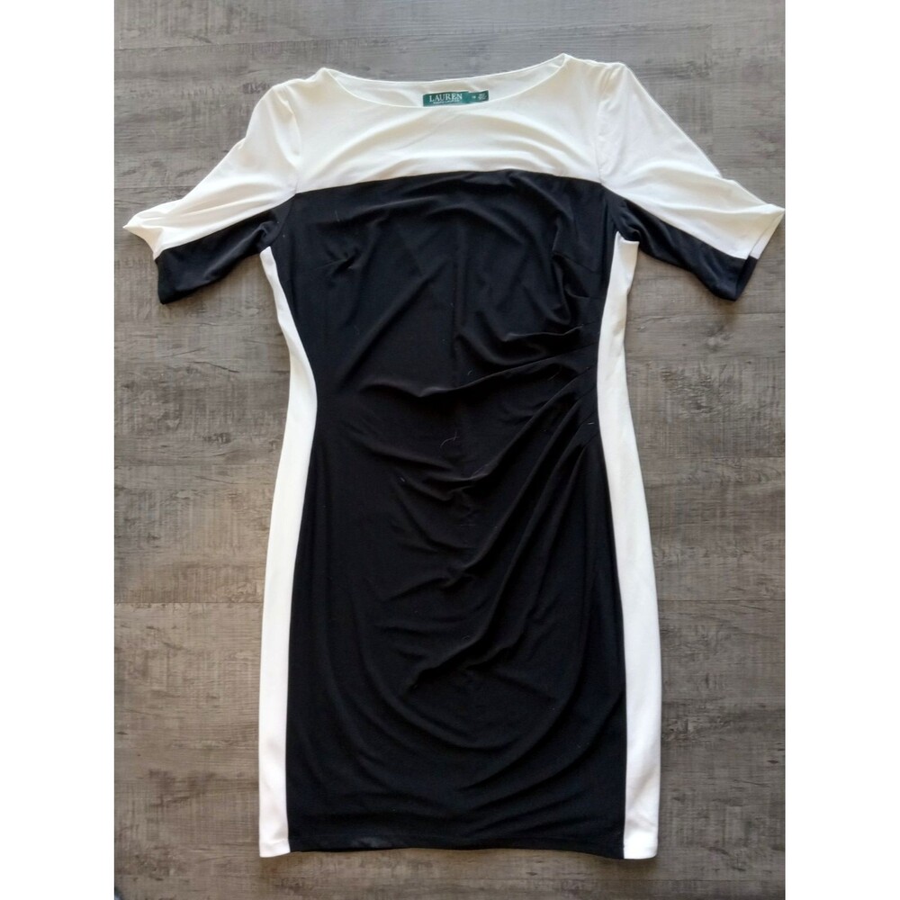 Lauren Ralph Lauren Ruched Colorblock Black & White Cocktail Dress Size 16